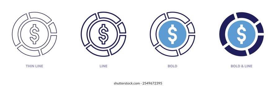 Money managements icon in 4 different styles. Thin Line, Line, Bold, and Bold Line. Duotone style. Editable stroke.