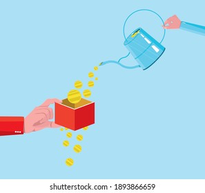 The money is manually transferred to a red box with watering, and money is poured under the box. It is used in areas such as unnecessary expenditure, excessive expenditure or loss. Gold coin red box.
