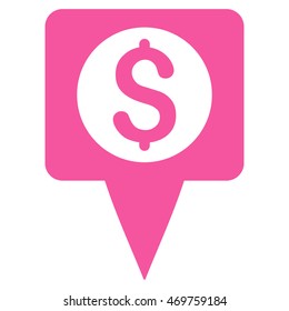 Money Map Marker icon. Vector style is flat iconic symbol with rounded angles, pink color, white background.