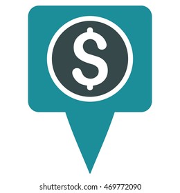 Money Map Marker icon. Vector style is bicolor flat iconic symbol with rounded angles, soft blue colors, white background.