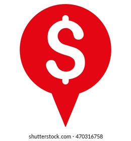 Money Map Marker icon. Vector style is flat iconic symbol with rounded angles, red color, white background.