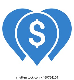 Money Map Markers icon. Vector style is flat iconic symbol with rounded angles, cobalt color, white background.