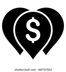 Money Map Markers icon. Vector style is flat iconic symbol with rounded angles, black color, white background.