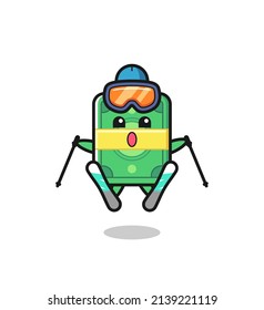 money mascot character as a ski player , cute style design for t shirt, sticker, logo element