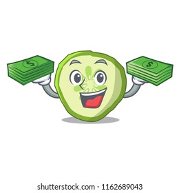 With money mascot slice cucumber to cook vegetable