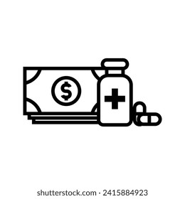 money with medicine, illustration of medical cost icon vector