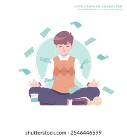 money meditation cute cartoon character