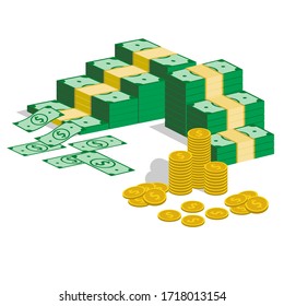 Money is a medium of exchange in the form of objects, be it coins or paper, which has an important role in business, especially trade, Stack banknotes and coins flat illustration, Money vector design