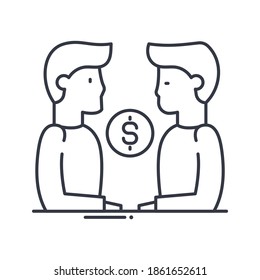 Money meeting icon, linear isolated illustration, thin line vector, web design sign, outline concept symbol with editable stroke on white background.