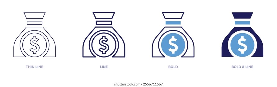 Money mentorship icon in 4 different styles. Thin Line, Line, Bold, and Bold Line. Duotone style. Editable stroke.