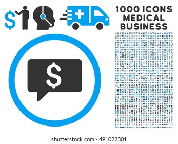 Money Message icon with 1000 medical commercial gray and blue vector pictograms. Clipart style is flat bicolor symbols, white background.