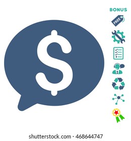 Money Message icon with bonus pictograms. Vector illustration style is flat iconic bicolor symbols, cobalt and cyan colors, white background, rounded angles.