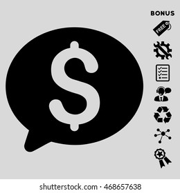 Money Message icon with bonus pictograms. Vector illustration style is flat iconic symbols, black color, light gray background, rounded angles.