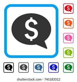 Money Message icon. Flat grey pictogram symbol inside a blue rounded square. Black, gray, green, blue, red, orange color variants of Money Message vector. Designed for web and app user interface.