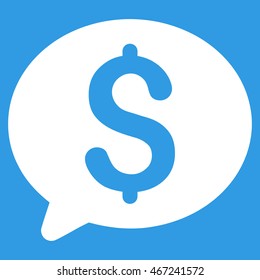Money Message icon. Vector style is flat iconic symbol with rounded angles, white color, blue background.