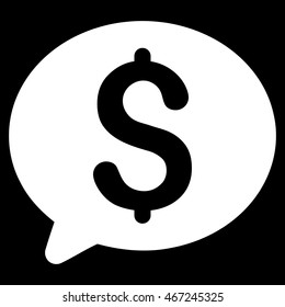 Money Message icon. Vector style is flat iconic symbol with rounded angles, white color, black background.