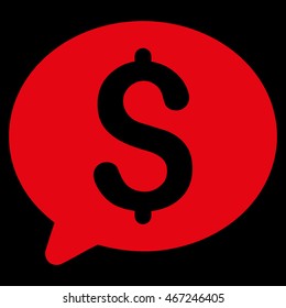 Money Message icon. Vector style is flat iconic symbol with rounded angles, red color, black background.