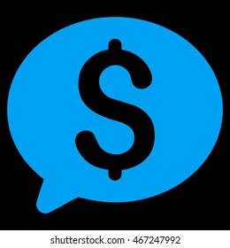 Money Message icon. Vector style is flat iconic symbol with rounded angles, blue color, black background.