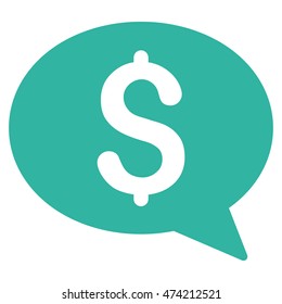 Money Message icon. Vector style is flat iconic symbol with rounded angles, cyan color, white background.