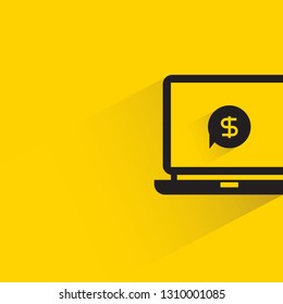 money message in laptop with shadow on yellow background