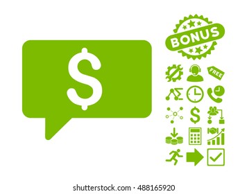 Money Message pictograph with bonus elements. Vector illustration style is flat iconic symbols, eco green color, white background.