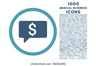 Money Message rounded vector bicolor icon with 1000 medical business icons. Set style is flat pictograms, cyan and blue colors, white background.