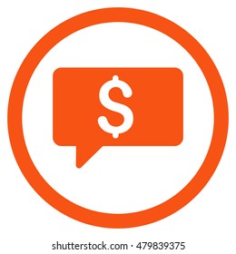 Money Message vector rounded icon. Image style is a flat icon symbol inside a circle, orange color, white background.