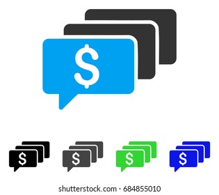 Money Messages flat vector icon. Colored money messages gray, black, blue, green pictogram versions. Flat icon style for application design.