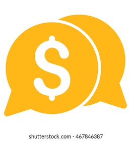 Money Messages icon. Vector style is flat iconic symbol with rounded angles, yellow color, white background.
