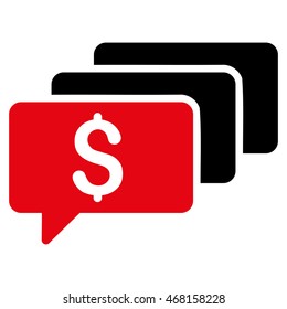 Money Messages icon. Vector style is bicolor flat iconic symbol with rounded angles, intensive red and black colors, white background.