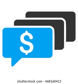 Money Messages icon. Vector style is bicolor flat iconic symbol with rounded angles, blue and gray colors, white background.