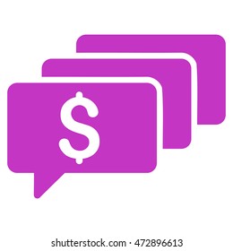 Money Messages icon. Vector style is flat iconic symbol with rounded angles, violet color, white background.