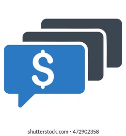 Money Messages icon. Vector style is bicolor flat iconic symbol with rounded angles, smooth blue colors, white background.