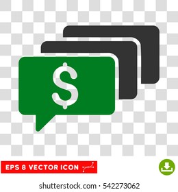 Money Messages vector icon. Image style is a flat green and gray iconic symbol.