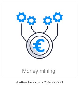 Money Mining and blockchain icon concept