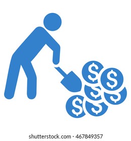 Money Mining icon. Vector style is flat iconic symbol with rounded angles, cobalt color, white background.