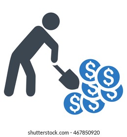 Money Mining icon. Vector style is bicolor flat iconic symbol with rounded angles, smooth blue colors, white background.