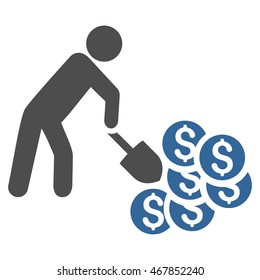 Money Mining icon. Vector style is bicolor flat iconic symbol with rounded angles, cobalt and gray colors, white background.