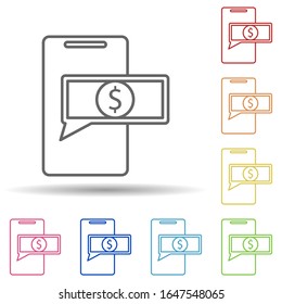 Money in mobile banking in multi color style icon. Simple thin line, outline vector of mobile banking icons for ui and ux, website or mobile application