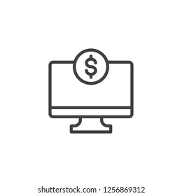 Money monitor outline icon. linear style sign for mobile concept and web design. Dollar screen display simple line vector icon. Symbol, logo illustration. Pixel perfect vector graphics