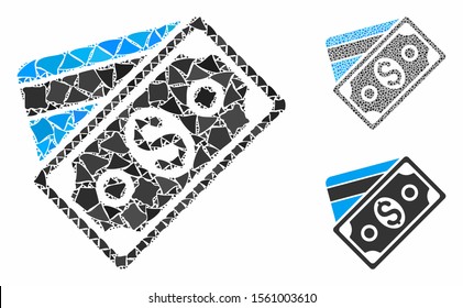 Money mosaic of tremulant items in various sizes and color hues, based on money icon. Vector tremulant pieces are united into collage. Money icons collage with dotted pattern.