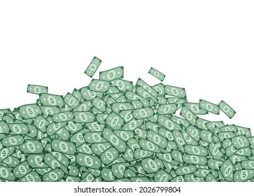 Lot Of Money Mountain, Dollars Pile, Vector Illustration