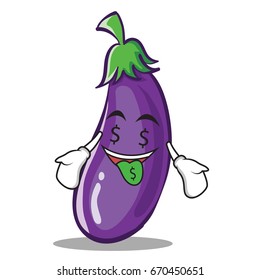 Money mouth eggplant character cartoon style vector illustration