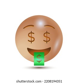 Money mouth face, Dollar sign eyes, money face. funny yellow emoticon. smiling emoticon character design. 3D emoticon for web. for emoticon characters design collection. for interface