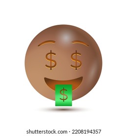 Money mouth face, Dollar sign eyes, money face. 3D stylized vector icon. emoji. isolated in white background. for emoticon characters design collection. for app