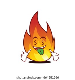Money mouth fire character cartoon style vector illustration