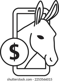 Money mule, cybersecurity icon showing money mule in bank account through phone. [Editable vector line]