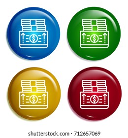 Money multi color gradient glossy badge icon set. Realistic shiny badge icon or logo mockup