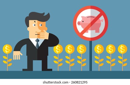 money must work and not to stay without a deal. Business flat vector illustration.