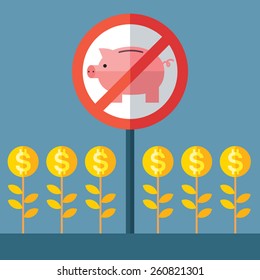 money must work and not to stay without a deal. Business flat vector illustration.